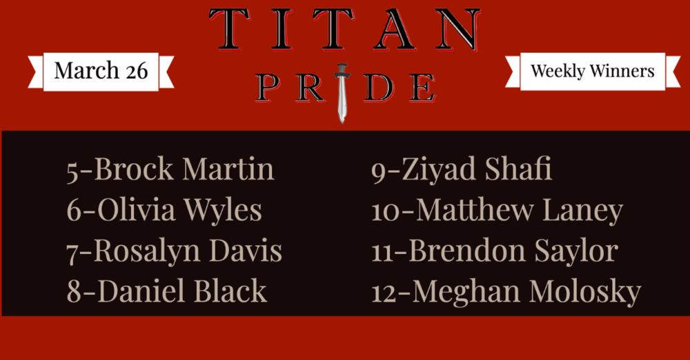 Titan Pride Winners - March 26, 2021