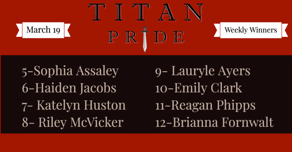 Titan Pride Winners - March 19, 2021