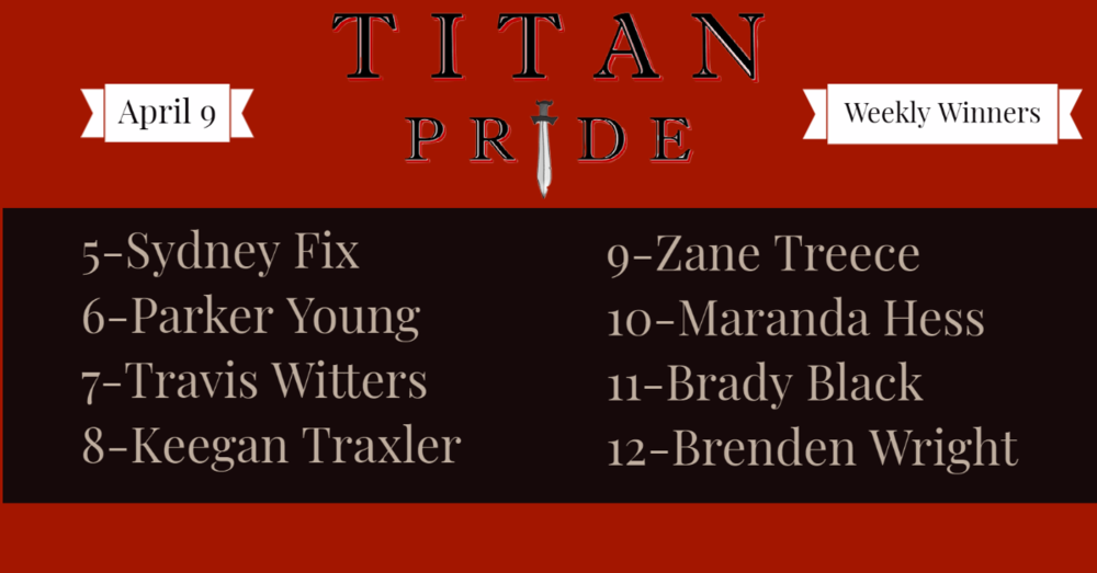 Titan Pride Winners - April 9, 2021