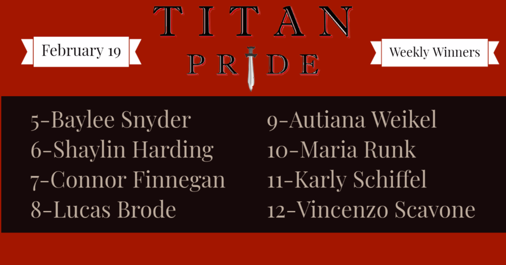 Titan Pride Winners - February 19, 2021