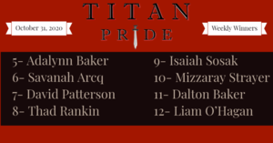 Titan Pride Winners - October 31, 2020