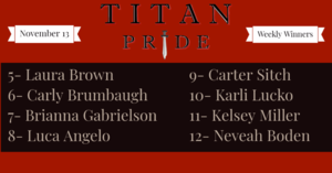 Titan Pride Winners - November 13, 2020